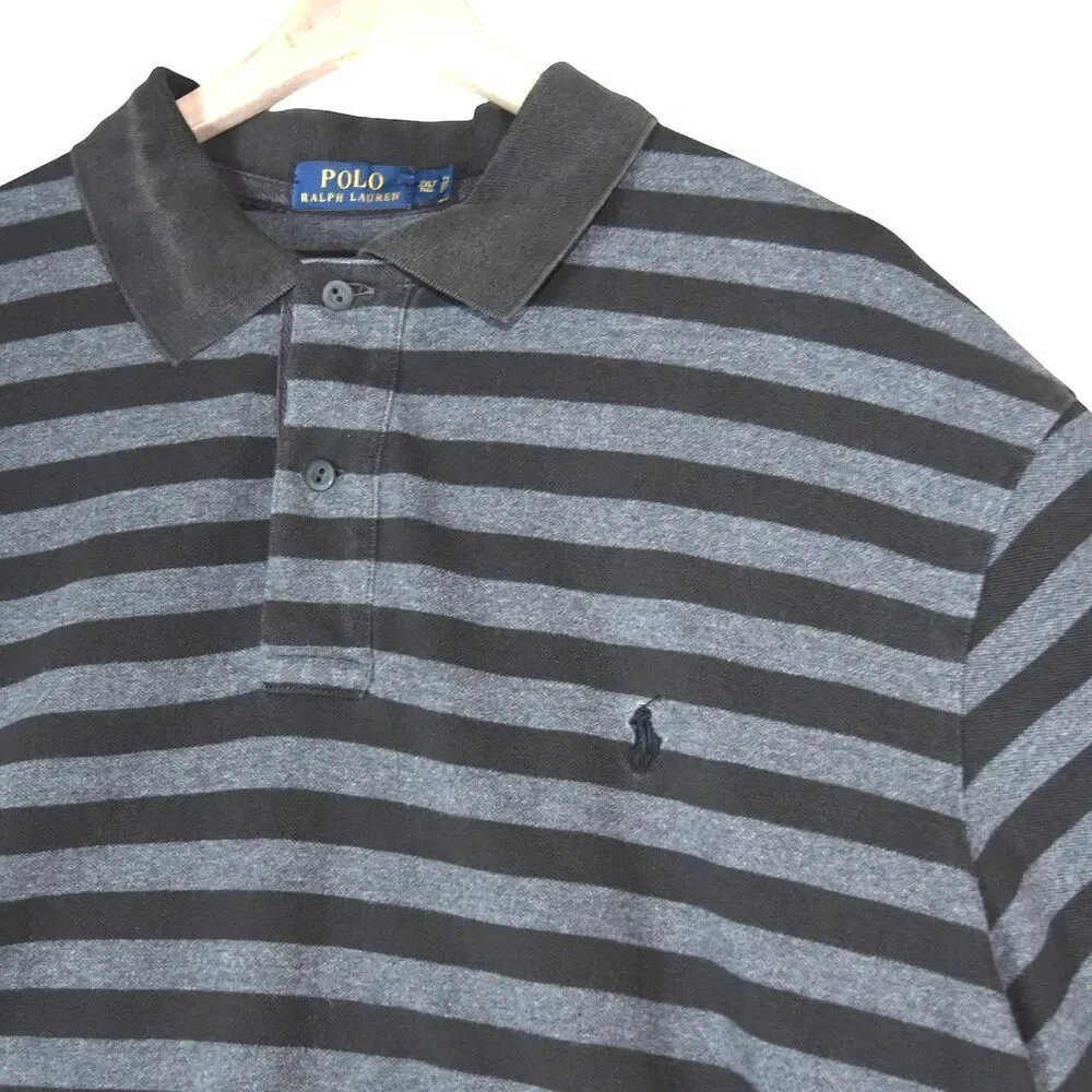 POLO Ralph Lauren 2XLT Brown Gray Stripe Polo Shirt Classic Y2K Minimal Prep